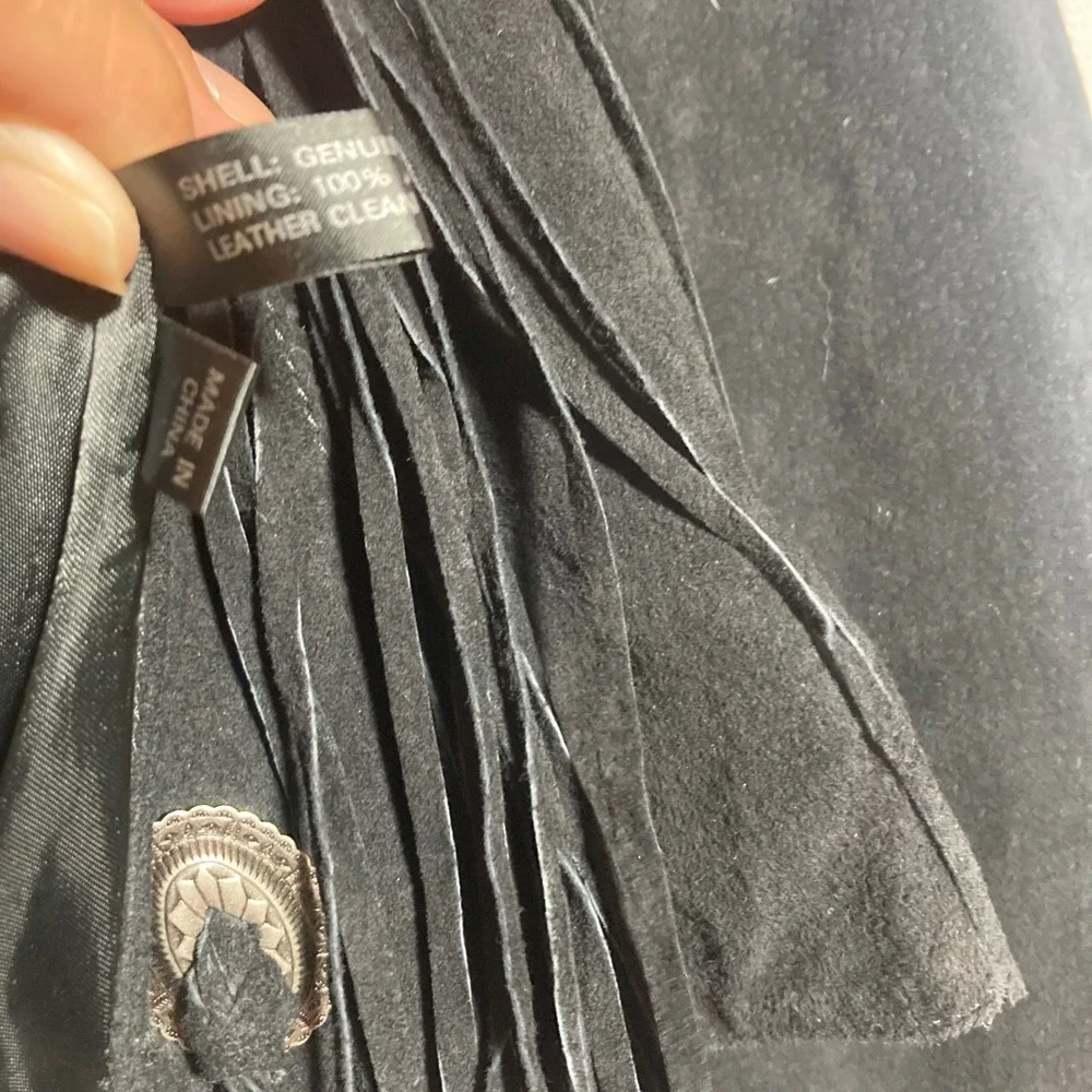 Scully Western Black Suede Fringe Concho Jacket Womens 12 Cropped Bolero Leather - Picture 7 of 8